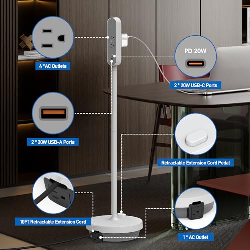 Mobile Charging Tower - 5 AC Outlet,4 PD20W USB Ports,Retractable Power Cable,Home Office School Library White by ANNQUAN - Image 2
