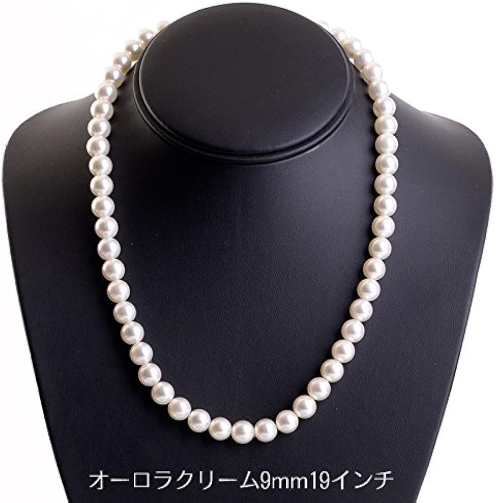 Amazon | 花珠高級オーロラ本貝9mmパールネックレス ビーンズクラスプ 