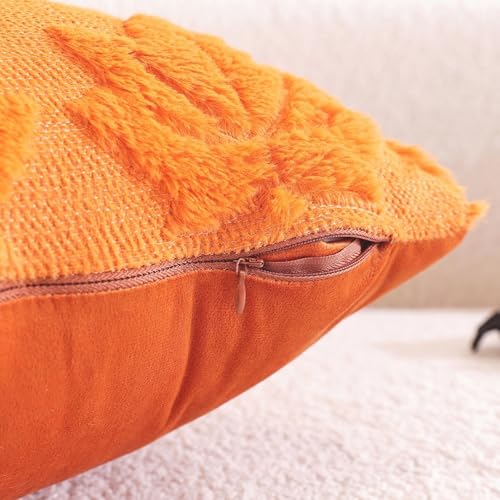 Vfuty Orange Maple Leaf Pillow Covers 20x20 Set of 2 Fall Decor Farmhouse Pillow Case Autumn Plush Cushion Cover for Sofa Couch Porch Bed Living Room Thanksgiving Harvest Accent Pillowcase — view 4