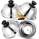 Omtofo 4 Stück Burgerglocke Edelstahl Burgercover, 16x6.7cm Grill Deckel, Burgerhauben Schmelzglocke Burger Glocke für Küche, Steak, Grill, Cheeseburger, Innen & Außen (mit Schraubenzieher)