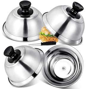 Omtofo 4 Stück Burgerglocke Edelstahl Burgercover, 16x6.7cm Grill Deckel, Burgerhauben Schmelzglocke Burger Glocke für Küche, Steak, Grill, Cheeseburger, Innen & Außen (mit Schraubenzieher)