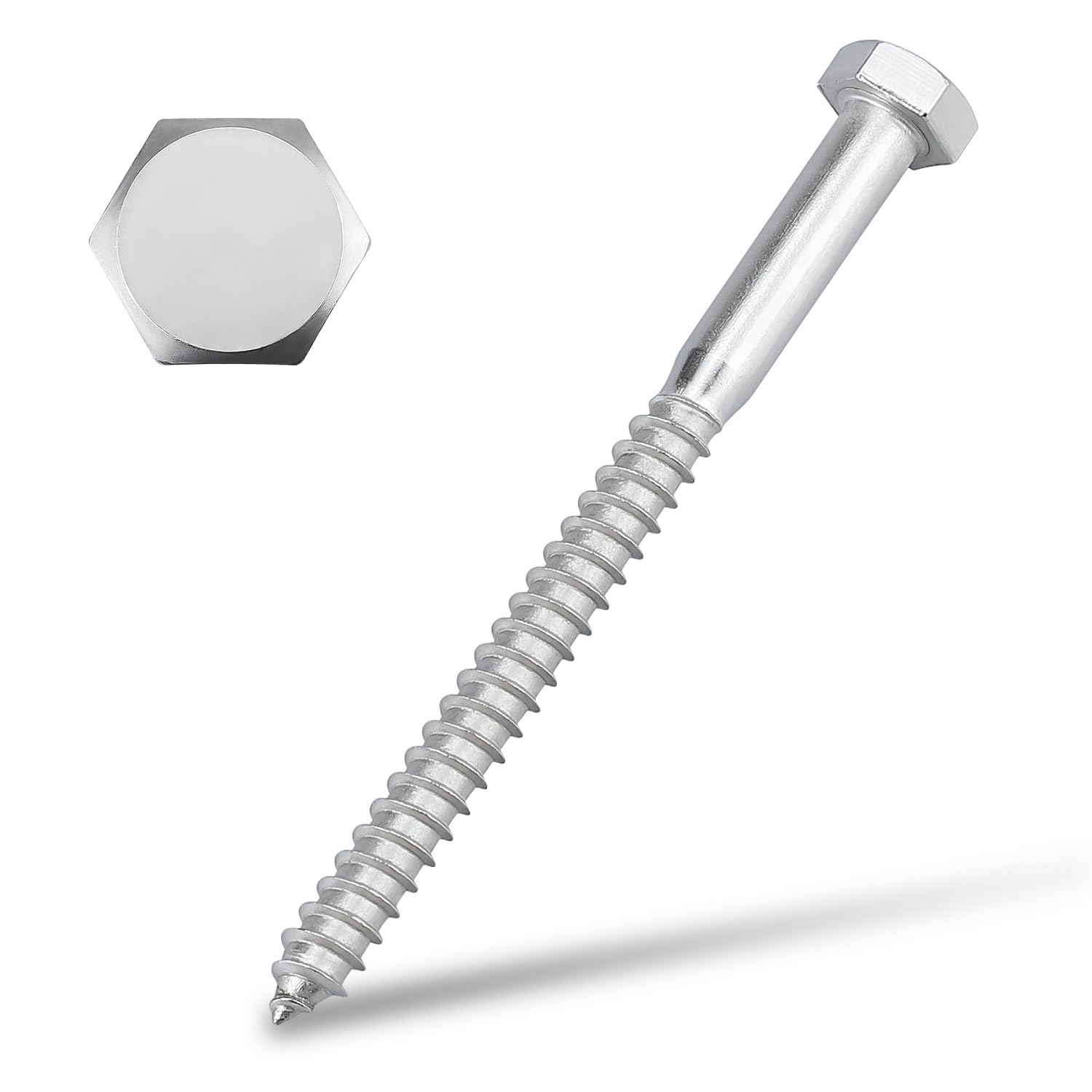 3/8" x 4" Hex Head Lag Screws Bolts for Wood, 304 Stainless Steel 18-8, Heavy Duty Lag Bolts, Hexagon Head Wood Deck Screws 10 PCS