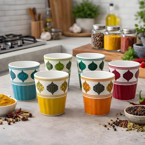 Image of Handcrafted Ceramic Kulhad Tea Cups Set, Handmade Floral Design, Eco-Friendly & Premium Festive Gift for Diwali, Weddings, Home Decor & Special Occasions (Classic (Set of 6))