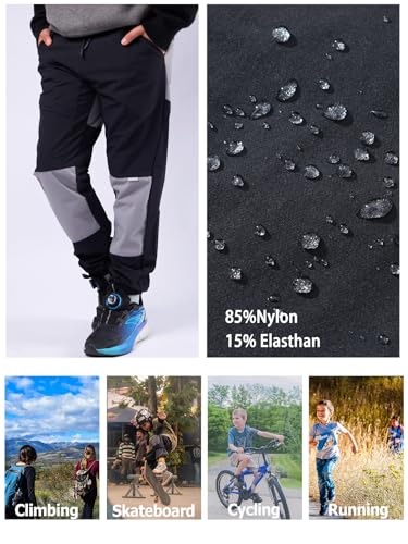 CALBOUNT Kids Lightweight Waterproof Trousers Elasticated Waist Hiking Outdoor Joggers Black 140 - Image 6