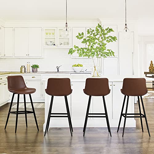 Cozyman Indoor/Outdoor Industrial Faux Leather Barstool With Back And Metal Leg,Set Of 4,Armless Chairs For High Table Kitchen Island Pub Living Room,30",Dark Brown #TOP2