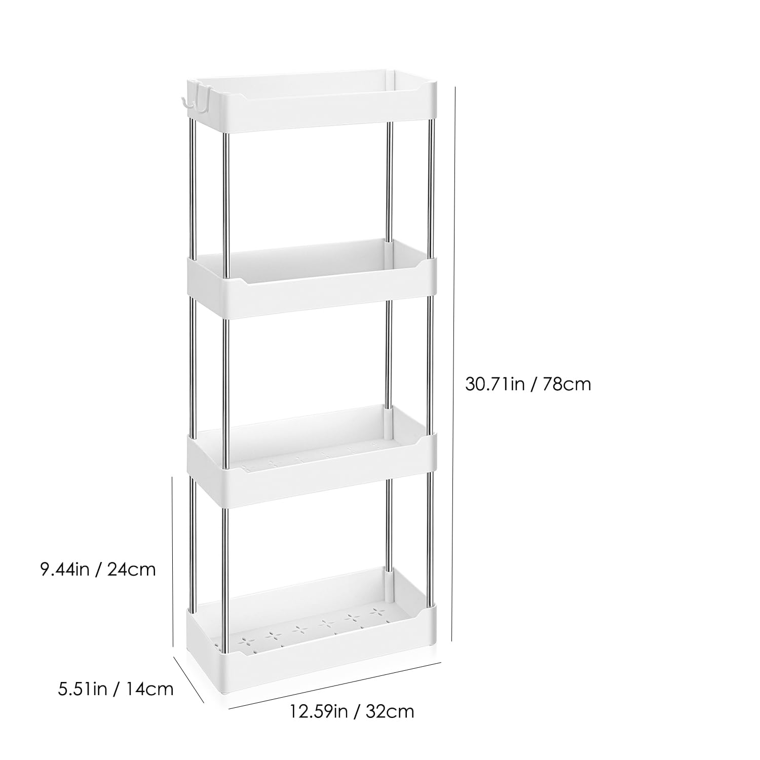 Scaffale portaoggetti in plastica a 4 ripiani per cucina e casa nization 31 x 14 x 76 cm bianco – versatile scaffale multiuso per un facile accesso e soluzioni salvaspazio