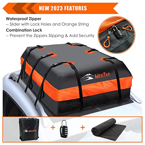 Car Roof Bag XBEEK Rooftop top Cargo Carrier Bag 20 Cubic feet Waterproof for All Cars with/Without Rack, Includes Anti-Slip Mat, 10 Reinforced Straps, 6 Door Hooks, Luggage Lock by MeeFar - Image 2