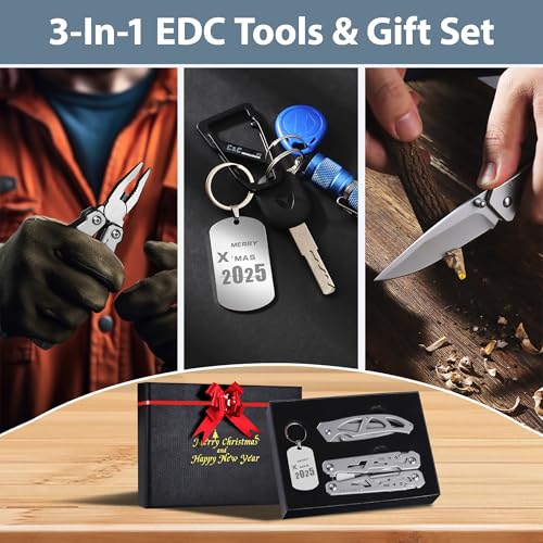 Multitools Gift Set “Merry Christmas”, Christmas Gift 14-in-1 Multi-tool Pliers & Folding Knife Set with Keychain Tag, 3-Piece EDC Kit for Camping, Hiking - Premium Gifting Box for Christmas by POXIMO - Image 8
