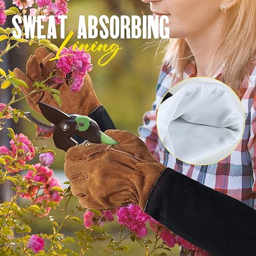 HANDLANDY Gardening Gloves for Men Women Thorn Proof Rose Pruning Leather Long Sleeve Garden Yard Gauntlet - Image 2