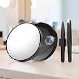 10X Magnifying Makeup Mirror with Suction Cup, 2 Tweezers Travel Makeup Mirror Round Black