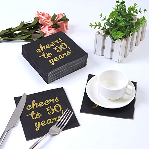Elcoho 60 Pack Cocktail Napkins 50Th Birthday Decorations Luncheon Napkins For Birthday, Anniversary Party Supplies, Cheers To 50 Years Design, 2 Layers, 5 By 5 Inches (Cheers To 50 Years) #TOP3