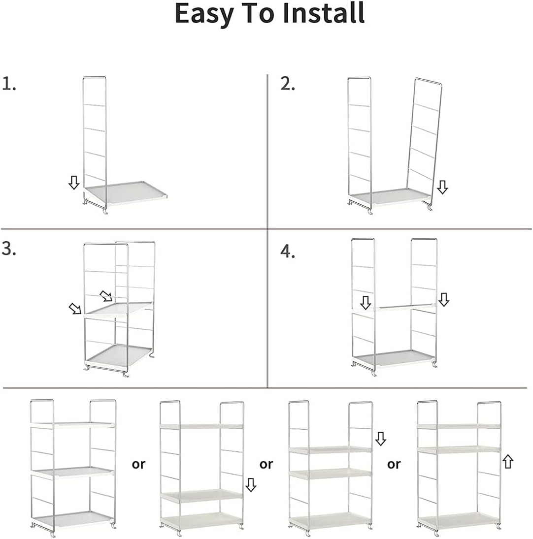 3-Tier Bathroom Countertop Organizer -Makeup Organizer -Corner Storage Shelf- Kitchen Spice Rack Standing Shelf-Great for Vanity, Bathroom, Bedroom, Kitchen (Silver & White)