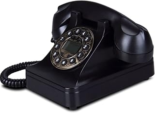 Retro Dial Telephone, Old-fashioned Retro Landline Telephone Hotel Home House Office Vintage European Antique Fixed Phone Black Red White Caller ID Screen Table Nostalgic Phone (Black)