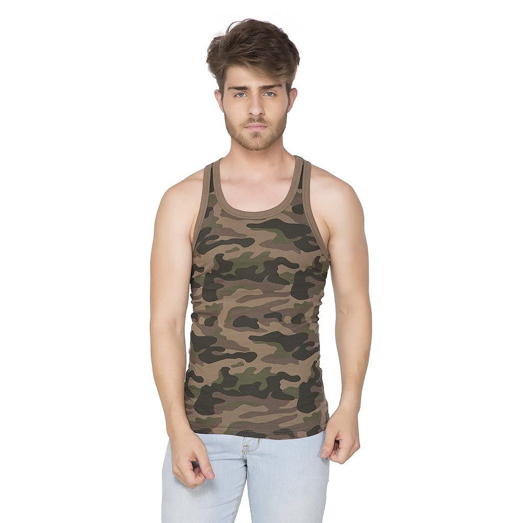 krystle Men's Cotton Sleeveless Army Camouflage Print Sports Vest (Brown)-picture-29