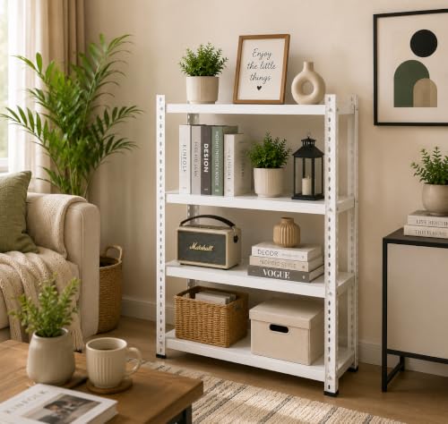 Image of Perfect Rack 4 Shelf Multipurpose Steel Storage Rack for Home, Kitchen, Bedroom, Office & Store | Heavy Duty Metal Shelving Unit | 36 Inch Height x 24 Inch Length x 12 Inch Width cover (white)