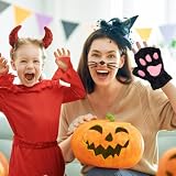 EQLEF Rękawice Łapa Kotka, Pluszowe Rękawiczki Bez Palców Z Klapką, Słodkie Rękawiczki Półpalczaste, Ciepłe Rękawiczki Zimowe, Rękawice Cosplay Kotka Dla Kobiet, Damskie I Nastolatków, Czarny, 18 x 13