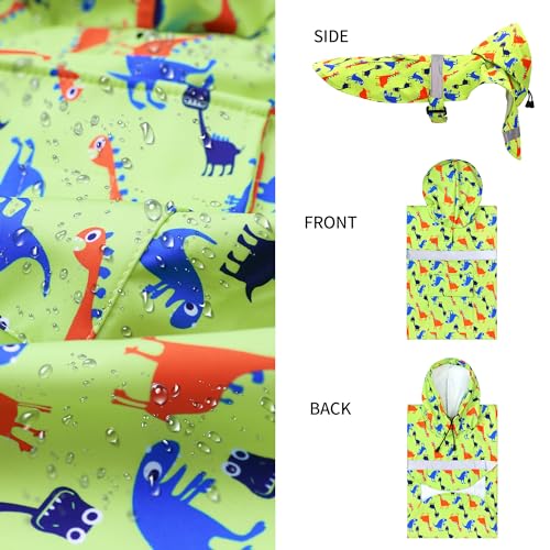 NACOCO Large Dog Raincoat Adjustable - Pet Dinosaurs Water Proof Clothes Lightweight Rain Jacket Poncho Hoodies with Strip Reflective Green (XL, Green Dinosaur) — view 2