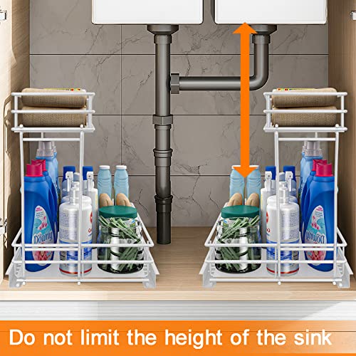 Cd Home Pull Out Cabinet Organizer, 2-Tier Under Sink Slide Out Kitchen Cabinet Storage Shelves With Sliding Storage Basket Drawers, For Bathroom, Kitchen, Office, 13 Inch Cabinet Opening （White） #TOP3