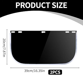 2 Pcs Face Shield Visor, Face Shield Replacement Lens Tinted Full Visor Protective Visors for Grinding, Welding, Cutting, Cosplay, Black