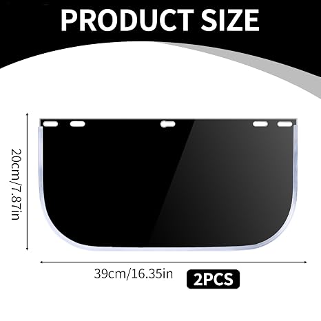 2 Pcs Face Shield Visor, Face Shield Replacement Lens Tinted Full Visor Protective Visors for Grinding, Welding, Cutting, Cosplay, Black