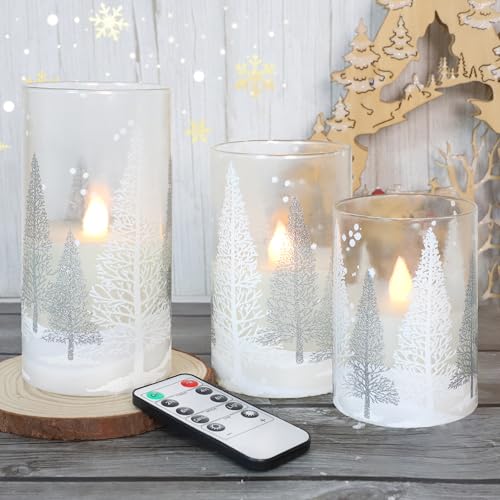 Image of Flameless Candles Snowflake Trees Night Light Set, 3 Count, Winter Holiday Decor Christmas Candles for Living Room, Bedroom and More