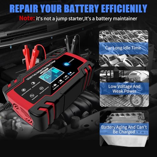 E-FAST Battery Charger 12V/8A 24V/4A Automatic Smart Car Battery Charger, Battery Maintainer Trickle Charger with Temperature Compensation for Truck Motorcycle AGM Lawn Mower Boat Marine Batteries - Thumbnail 4