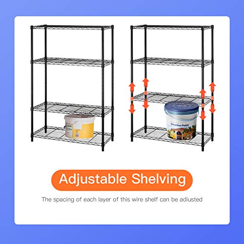 36\" L×14\" W×54\" H Commercial Wire Shelving Unit Metal Shelf with 4 Tier Adjustable Layer Rack Strong Steel for Restaurant Garage Pantry Kitchen Garage,Black