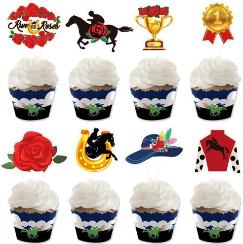24Pcs Horse Derby Cupcake Toppers, Racing Horse Derby Party Supplies Cake Toppers, Race Horse Derby Cake Decorations, Race Horse Cake Toppers for Horse Derby Party