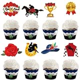 24Pcs Horse Derby Cupcake Toppers, Racing Horse Derby Party Supplies Cake Toppers, Race Horse Derby