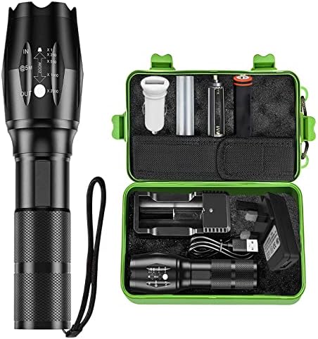 LED Torch Rechargeable Torches Led, Super Bright 2000 Lumen Flashlight Tactical Torch Battery Powered USB, T6 CREE Bulb, Zoomable Handheld Waterproof Torches for Camping Hiking [Energy Class A+++]