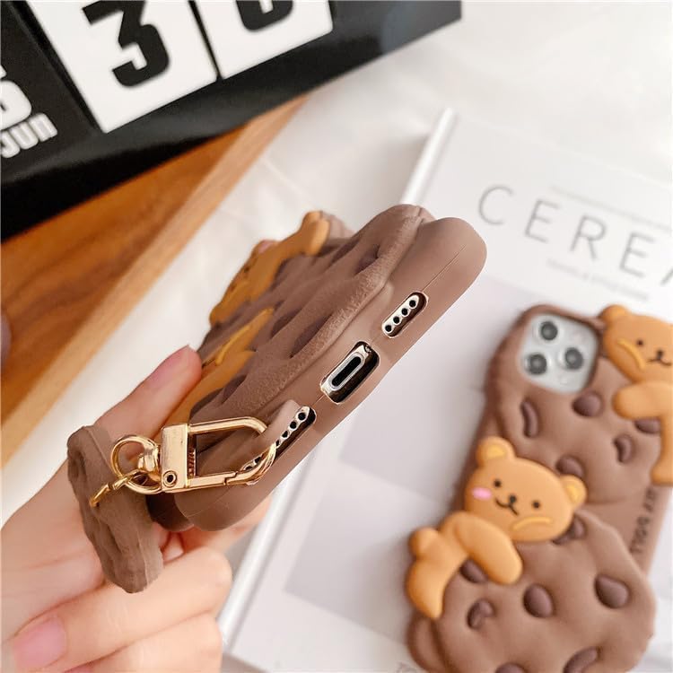Miniatura 9 de SGVAHY Funda para iPhone 1212 Pro con correa y cordón, llavero lindo oso de galleta kawaii, divertido suave silicona a prueba de golpes, funda