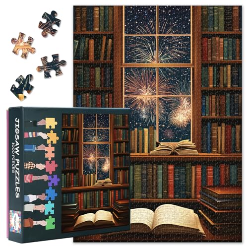 Image of Puzzles for Adults Fantasy Library, Jigsaw Puzzles for Adults 1000 - Vintage Bookshelf Art, Hard Impossible Puzzle 27.5x19.7 Inch, Educational Games for Family, Birthday Party Gift Idea
