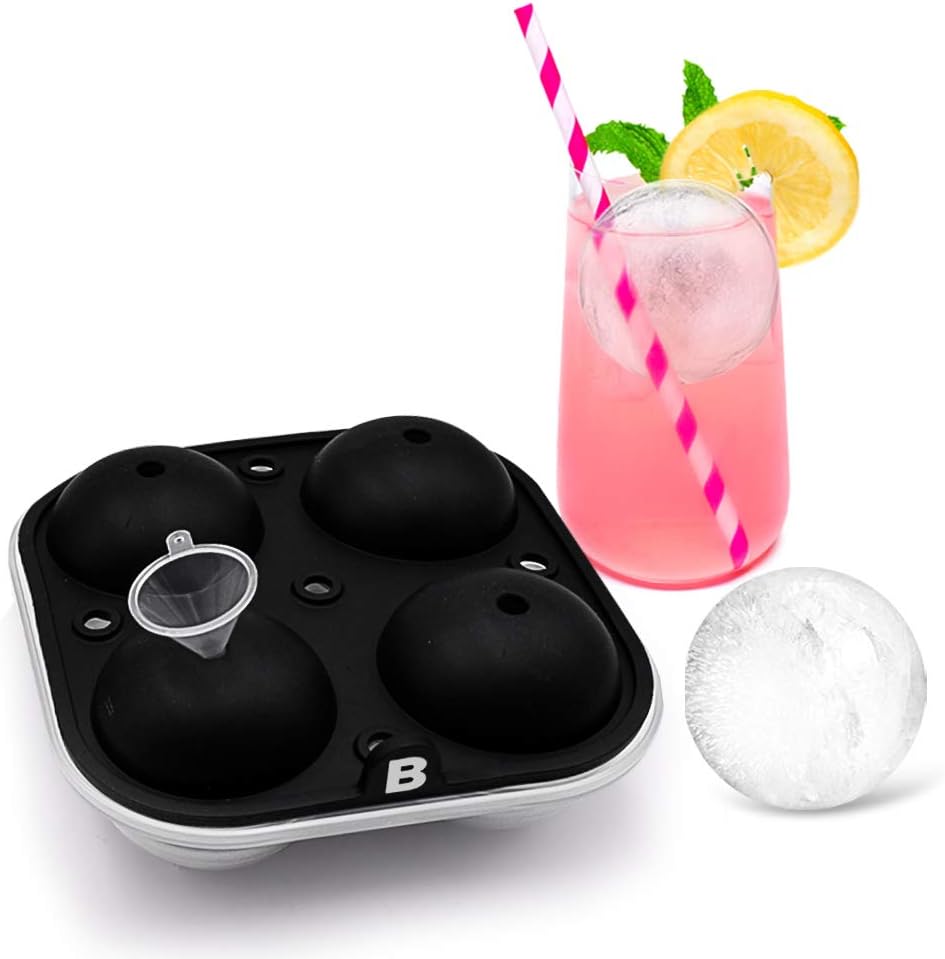 Bizz Large Round Ice Cube Mold Tray with Lid- Spherical Shaped Cavities Big Ice Cubes for Whiskey, Bourbon, Soda, Cocktails, Everyday Use, Parties-Reusable, Food Grade Silicone and BPA Free Plastic