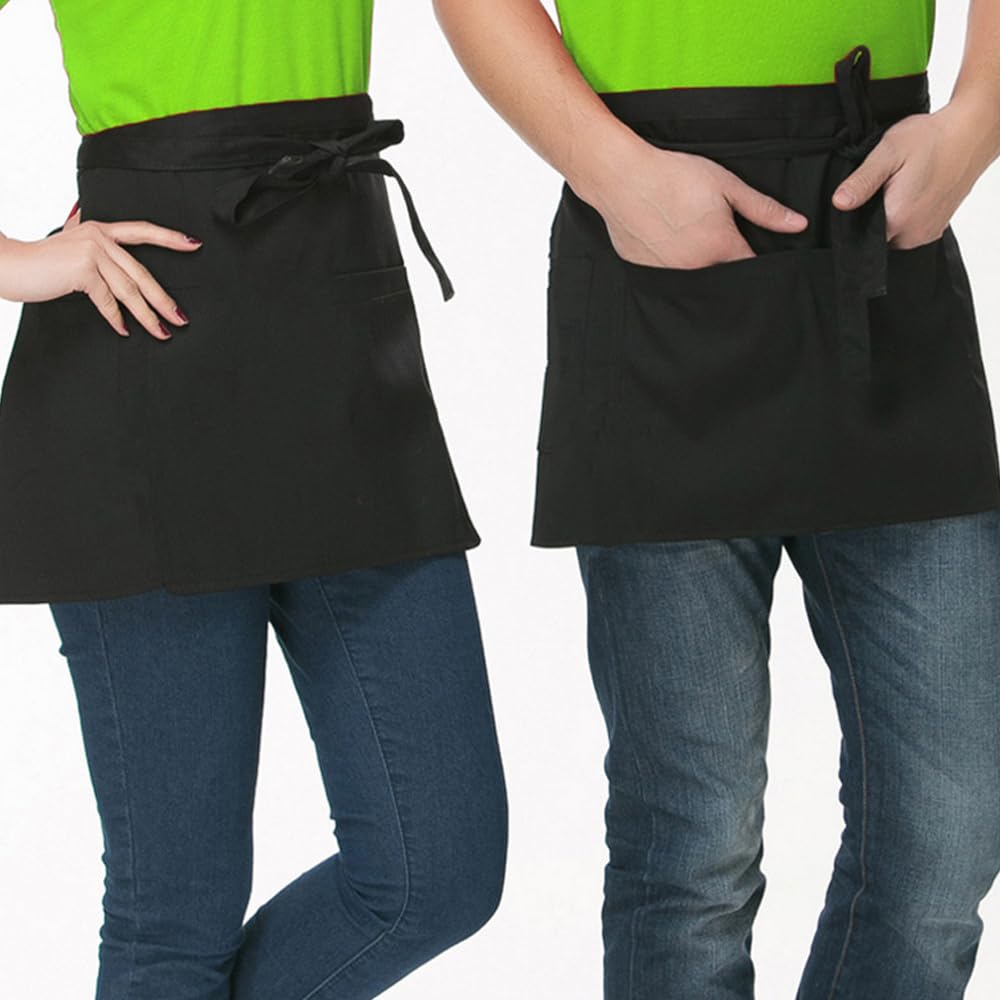 Grembiule Cameriere Corto Con 3 Tasche - Nero, Unisex Per Bar, Ristoranti E Cucina | Tessuto Poliestere Resistente
