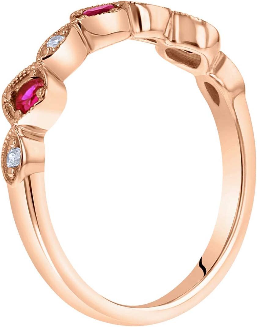 PEORA 925 Sterling Silver Stackable Ring with Created or Simulated Gemstones, 2mm Marquise and Round Band for Women, Sizes 5 to 9