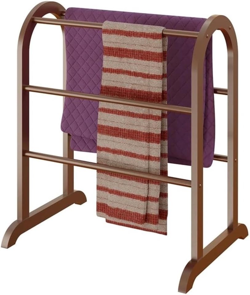Pemberly Row Solid Wood Quilt Blanket Rack, Antique Walnut Finish, 30 in Height, 6 Rods, Transitional Free-Standing Organizer for Blankets or Quilts in Living Room or Closet