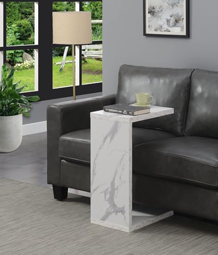 Convenience Concepts Northfield Admiral C Shaped End Table 18" - Contemporary Modern C Shaped Side Table, Minimalist Couch Sliding End Table for Living Room, White Faux Marble