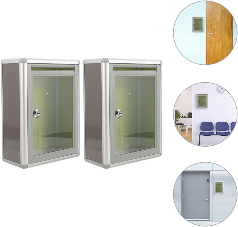 Uonlytech Classic Acrylic Charity Donation Box, 2pcs Ballot Box Wall Mount Suggestion Box with Lock Mail Box Key Drop Box Express Grey