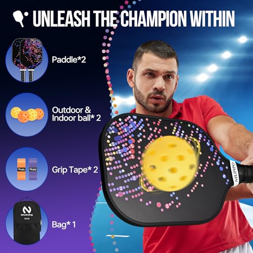 Image of niupipo Pickleball Paddles Set of 2 or 4, USAPA Approved Fiberglass Pickleball Paddle Set with Balls and Bag, Polypropylene Honeycomb Core, Lightweight Pickleball Paddles for Beginners Men Women