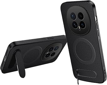 for Honor Magic 8 Pro Case with Folding Kickstand Holder Carbon Fiber & Flexible Silicone Bumper Cover Rugged Lightweight Slim Fit Grip Shockproof Protection Black