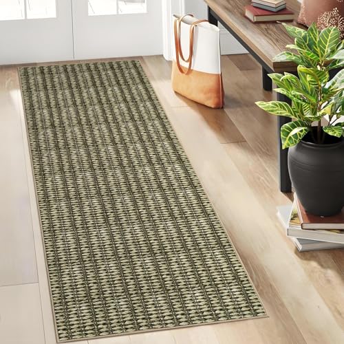 GarveeHome Runner Rug Washable 2x6 Rug Runners for Hallways Non Slip Kitchen Rug Low Pile Modern Braided Print Throw Rug Ultra-Thin Foldable Modern Solid Rug for Bedroom Bathroom Entrance, Brown