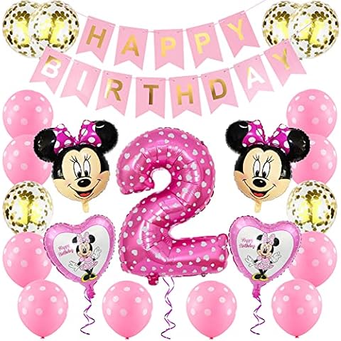 Mickey and Minnie Themed Party Supplies, BESTZY Minnie Themed 2st Birthday Party Supplies 2st Birthday Decoration for Boys Birthday Banners and Balloons for Birthday Baby Shower(Pink) Cover