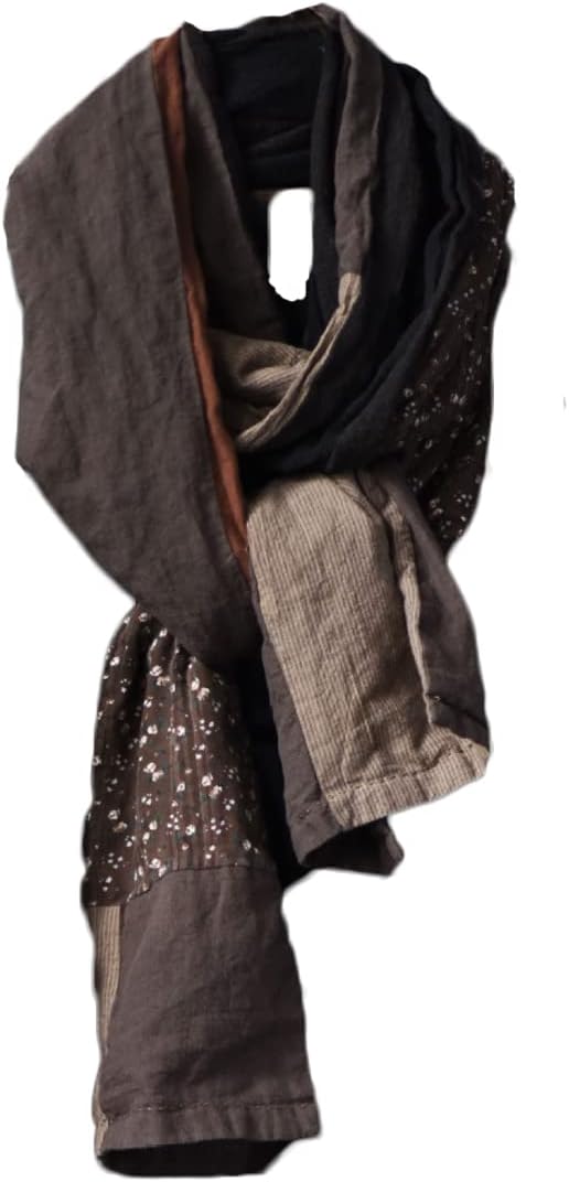 NFYM Women Autumn Winter Warm Long Scarf Comfortable Cotton Linen Retro Patchwork Scarfs Each Piece Unique