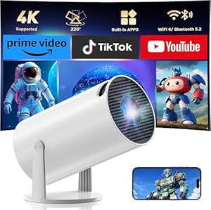 Beamer Unterstützt 4K, Projektor Heimkino mit WLAN und Bluetooth, 270° Drehung, Automatische Vertikale Trapezkorrektur, Kompatibel mit iPhone/TV Stick/HDMI/USB