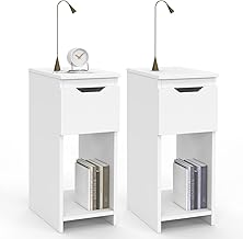 IDMarket - Set of 2 Narrow Bedside Tables with 1 Drawer Anouk with White Niche