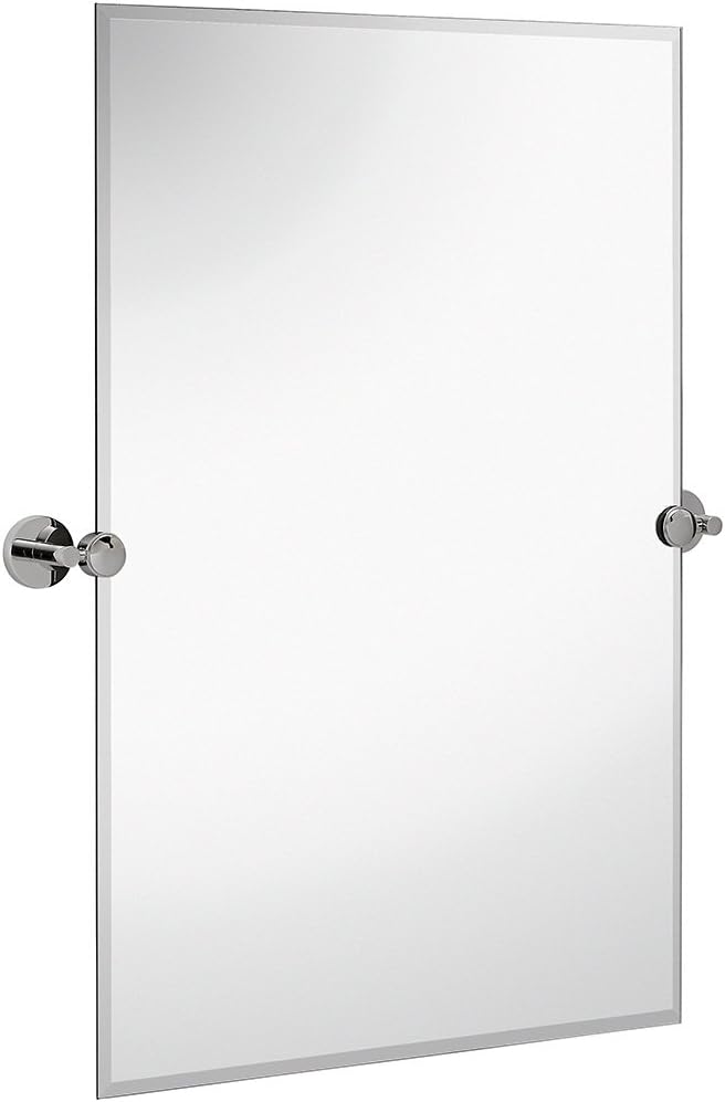 Hamilton Hills 20x30 inch Frameless Pivot Mirrors for Bathrooms with Polished Chrome Rounded Wall Brackets | Rectangular Tilting & Farmhouse Wall-Mounted Vanity | Brushed Nickel Mirror for Hanging 20" x 30" Polished Chrome