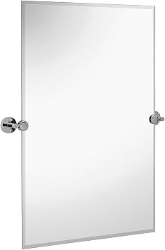 Hamilton Hills Elegant Frameless Pivot Mirror - Adjustable Brushed Nickel Wall Brackets - Beveled Edge, Safety-Backed Rectangular Design for Bathroom Vanity, Bedroom and Hallway - 20" Wx30 L