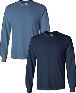 Men's Long-Sleeve Crew Neck T-Shirt 6 oz 100% Cotton Multipack 2-Pack Soft Comfortable Casual Wear