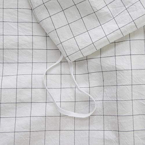 Ufriday Plaid Duvet Cover Sets Queen White, 100% Washed Cotton Buffalo Check Geometric Pattern Printed Bedding Sets 3 Piece With Corner Ties And Zipper Closure(90 X 90 Inches) #TOP4