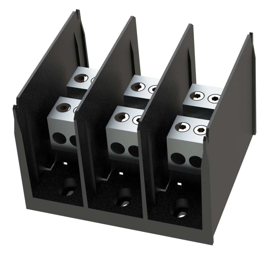Power Distribution Block - 3 Pole - 350A 600V - (2) #2/0 to 14 AWG / (2) #2/0 to 14 AWG - Thermoplastic - Open Style.